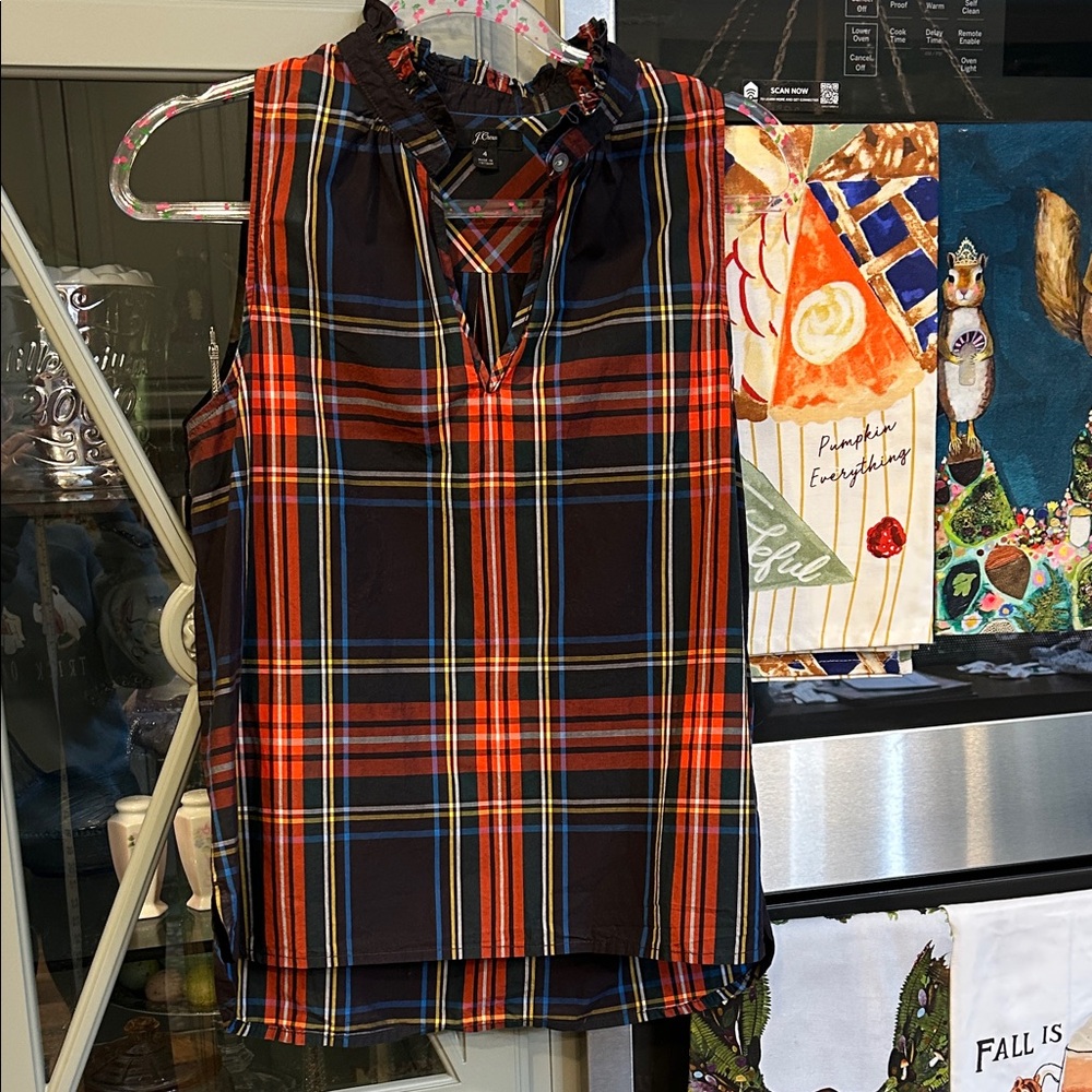 J. Crew Preppy tartan plaid holiday top size 4